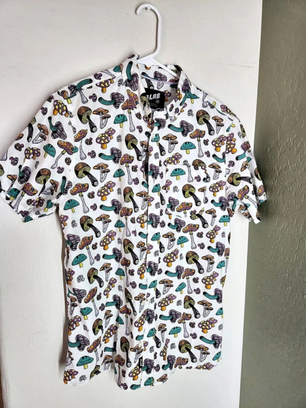 ALAB Mushroom Print Short Sleeve Button-Up